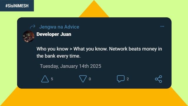 Developer Juan "Network beats money in the bank every time"