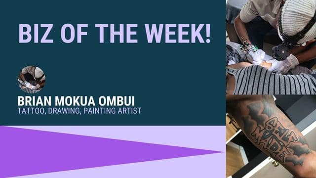 Visual text of Brian Mokua alongside a tatooed arm