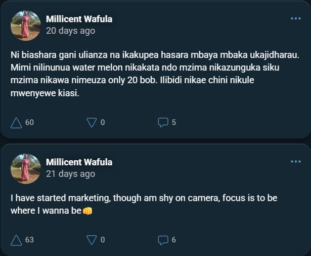Screenshot of Millicent's post on MESH