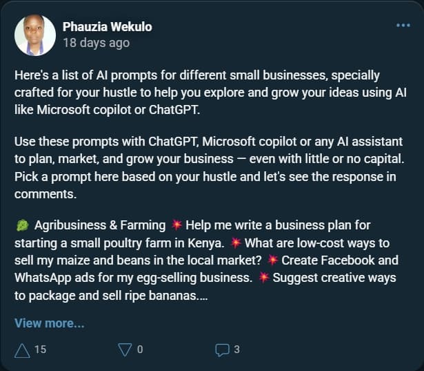 Screenshot of Phauzia's post on MESH