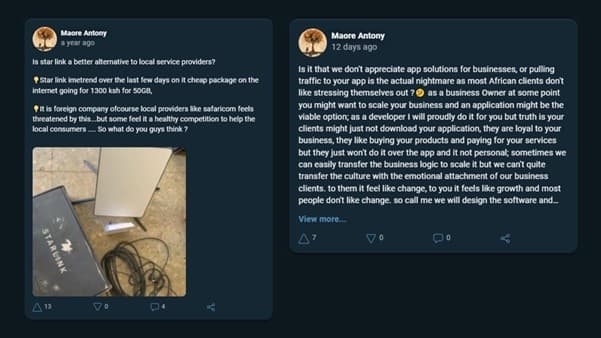 Screenshot of Maore's post on MESH