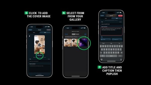Visual screenshot on steps to upload reels
