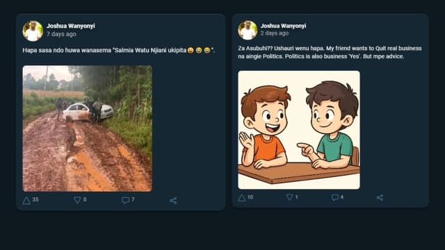 Screenshot of Joshua's posts on MESH