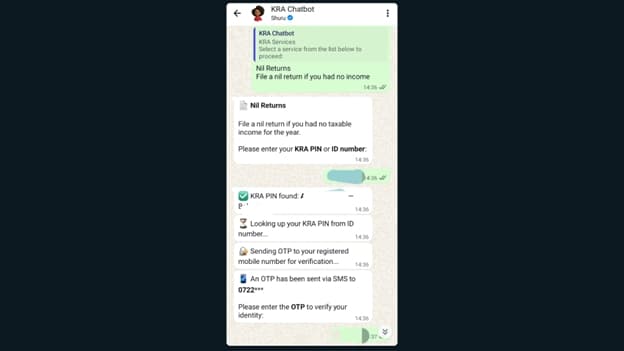 Visual screenshot of WhatsApp chat once you pick an option 