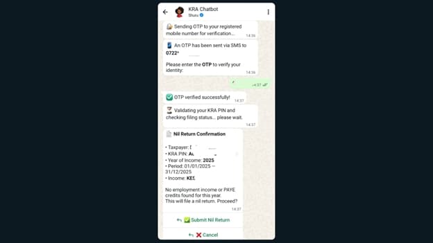 Visual screenshot of the chatbot requesting your ID to confirm if its you