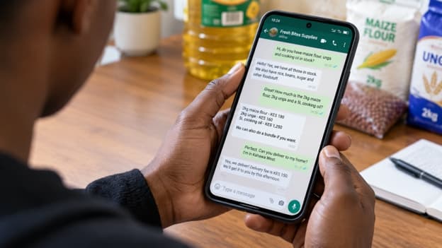 Visual of a man checking whatsapp tracking orders