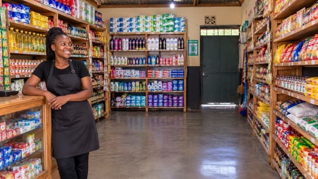 Visual of a lady in a store with stock 