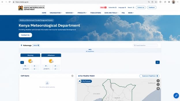 Visual of Kenya Meteorological website