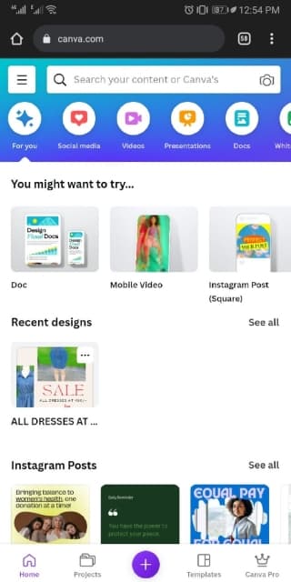 Canva home page