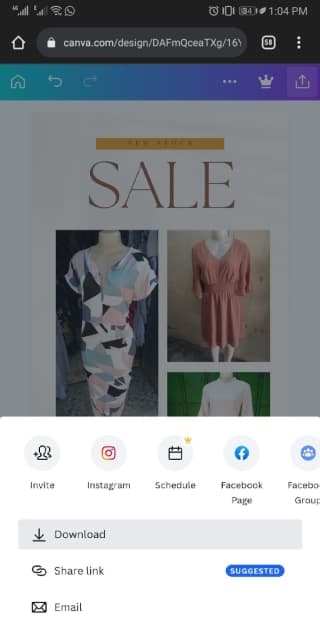 Download image to yourphone on canva