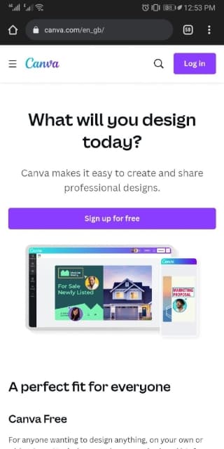 Canva signup page