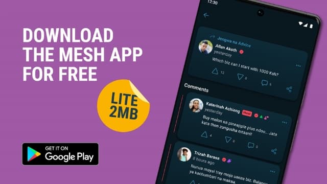 Graphic instructing people to download the MESH app on playstore, its only 2MB.