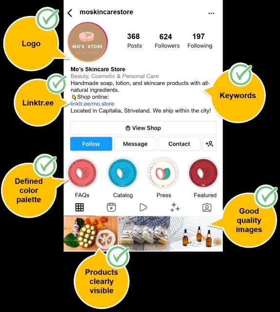 Mo's instagram profile after updating the different elements