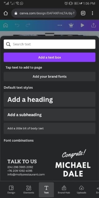 Adding your message on the template