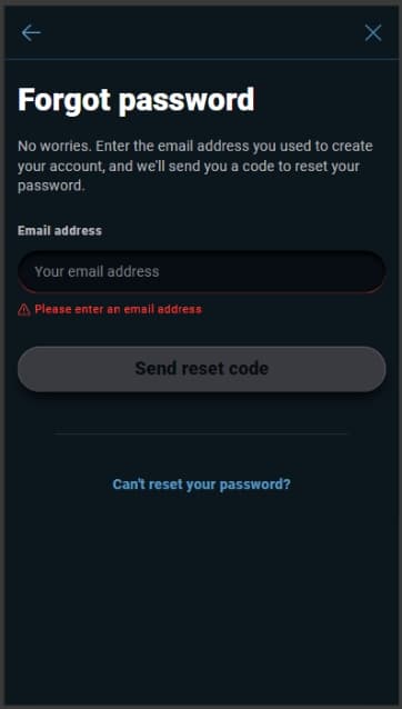 Visual of MESH forgot password page