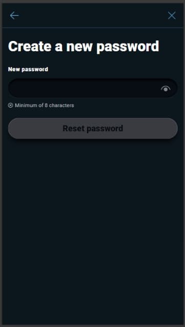 Visual of MESH create new password page