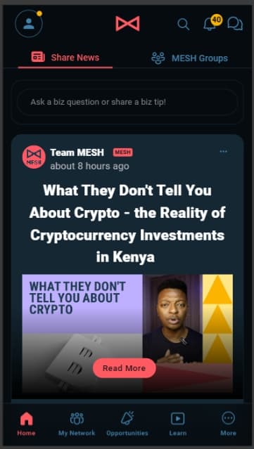Visual of MESH app newsfeed