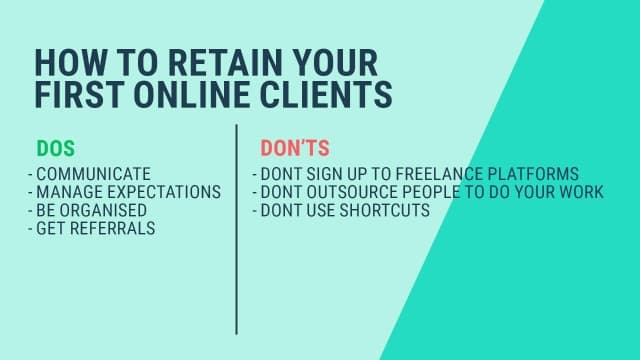 Visual text of how to retain your online clients with DOS & DON'TS