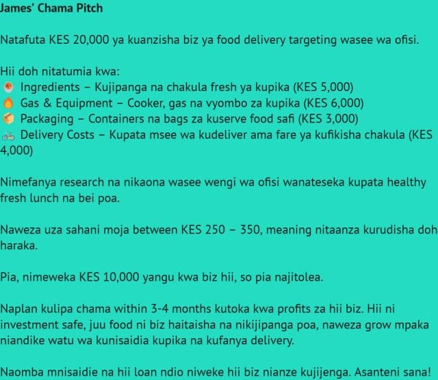 James' chama pitch