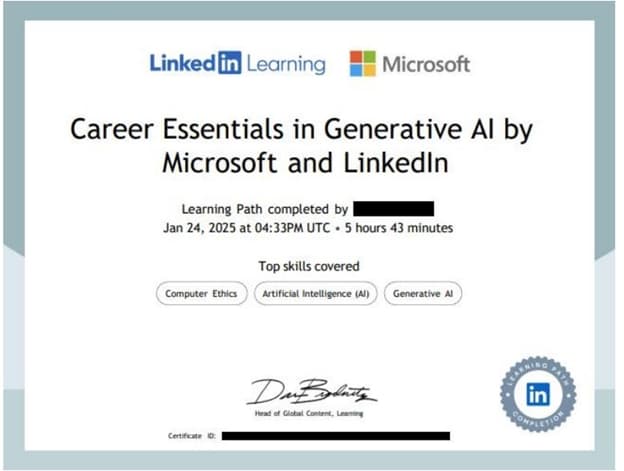 Visual of the certificate