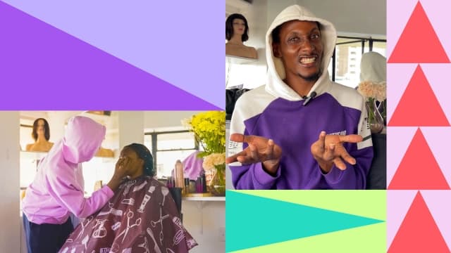 Visuals of triangles alongside a make up artist