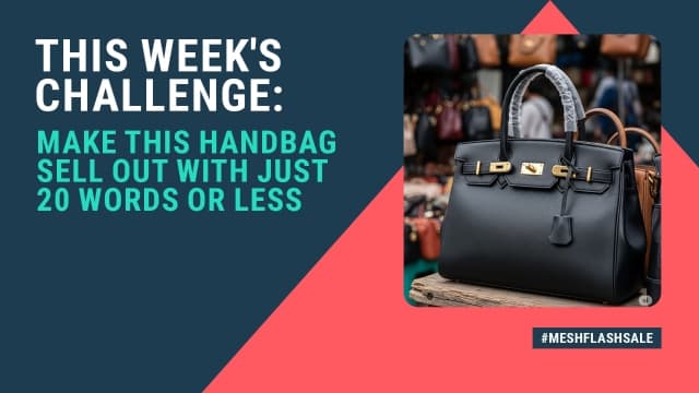 Visual text of this week's challenge alongside a handbag