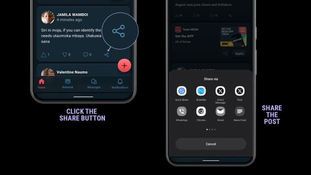 Screenshot on how to share