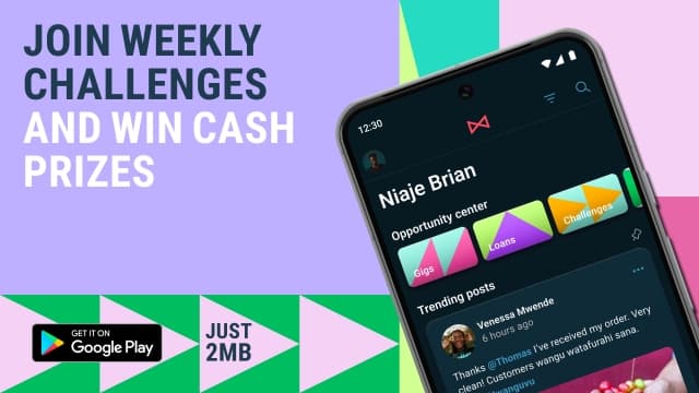 Visual text to download MESH App on play store & participate in challenges