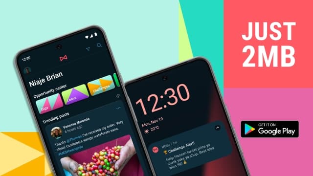 Visual text of Just 2MB alongside play store logo with MESH feed