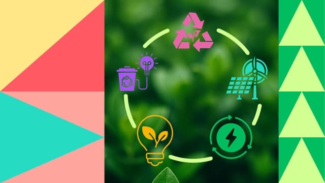 Visual of triangles alongside recycling icons