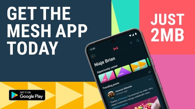 Visual text to get the MESH App today on playstore