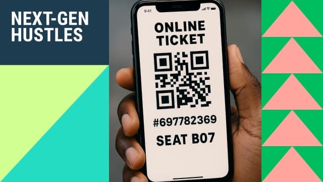 Visual text of Next Gen Hustles alongside phone with QR code