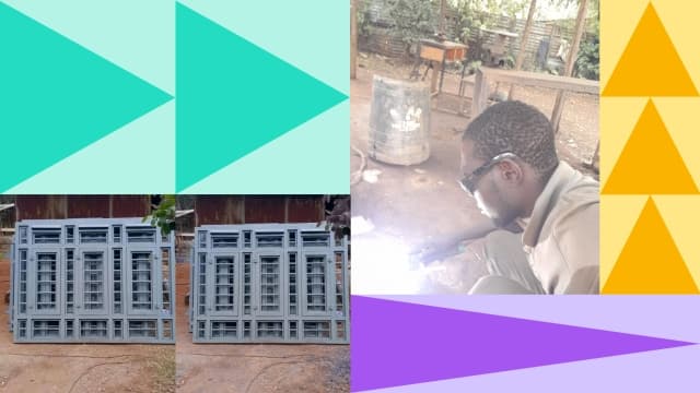 Visual of Brighton alongside his welding pieces Visual of Brighton alongside his welding pieces